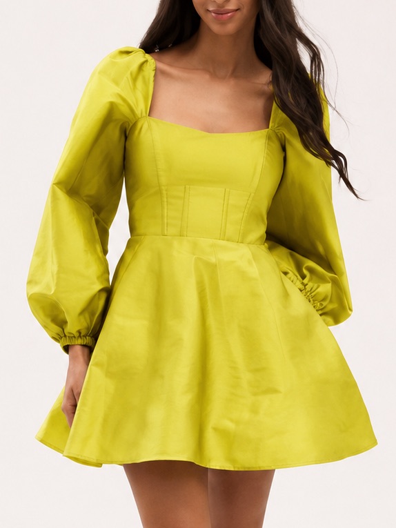 Bhldn Anthropologie Sage Puff Sleeve Fit & Flare Mini Dress Green Us 4